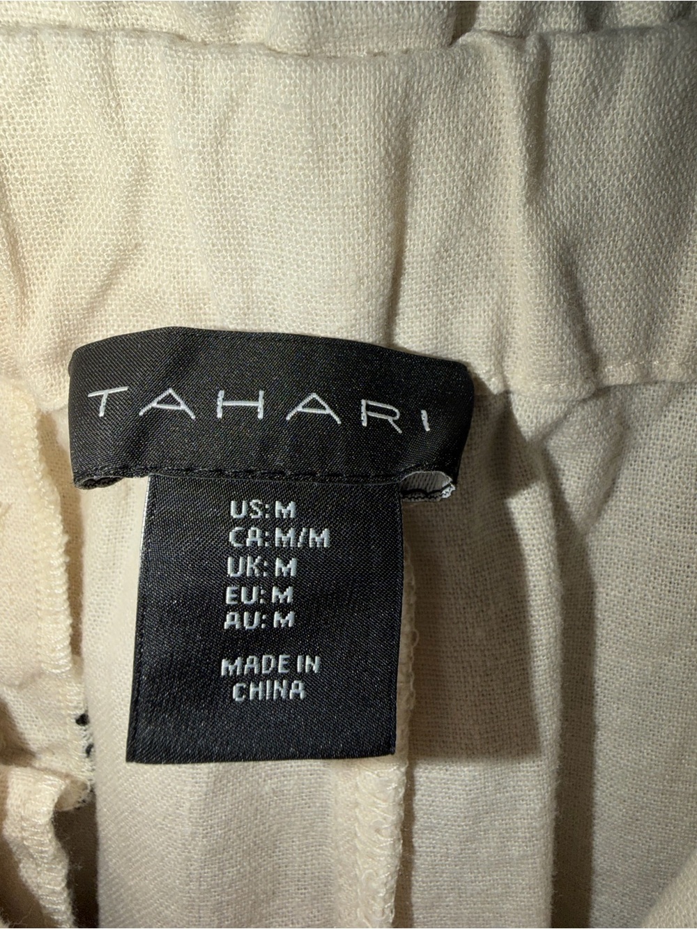 Tahari Cream Linen Blend Wide Leg Pants Size M Black Trim - Picture 6 of 8